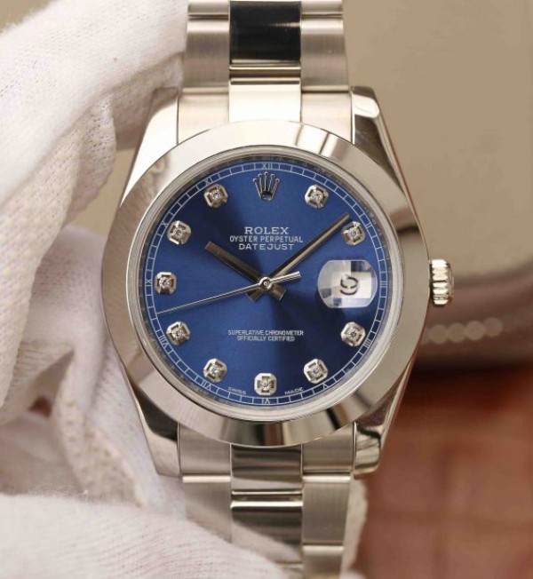 Replica Rolex DateJust 41mm 126300 Noob Blue Dial Diamonds Markers SS Oyster Bracelet A3235