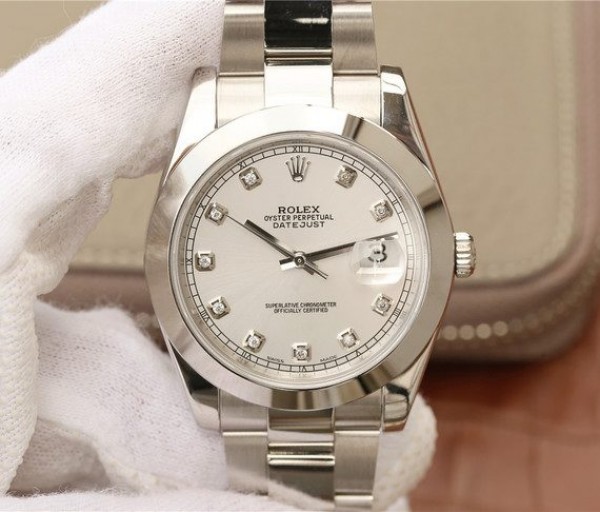 Replica Rolex DateJust 41mm 126300 Noob White Dial Diamonds Markers SS Bracelet A3235