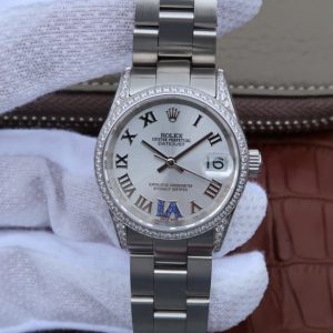 Replica Rolex DateJust 31mm 178383 Diamonds Bezel Roman Markers White Dial A2235