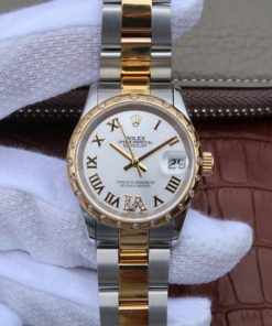 Replica Rolex DateJust 31mm Diamonds Bezel Roman Markers White Dial Bracelet A2235