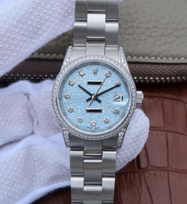 Replica Rolex DateJust 31mm Diamonds Bezel/Markers Blue Textured Dial A2235