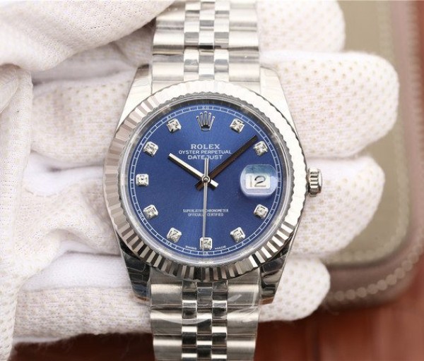 Replica Rolex DateJust 41mm 126334 Fluted Bezel Blue Dial Diamonds Markers Bracelet A3235