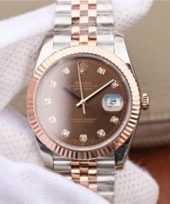 Replica Rolex DateJust 41mm 126331 RG Wrapped Brown Dial Diamonds Markers Bracelet A3235