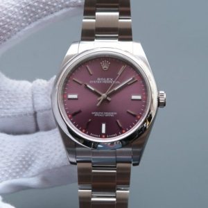 Replica Rolex Oyster Perpetual 39mm 114300 Red Grape Dial on SS Bracelet SH3132