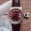 Replica Rolex Day-Date 36mm 118139-L Red Dial Stick Markers Brown Leather Strap A2836