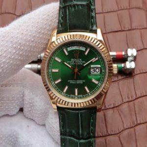 Replica Rolex Day-Date 118138 YG Green Dial Green Leather Strap A2836