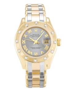28 MM Yellow Gold set with Diamonds Replica Rolex Pearlmaster 80318