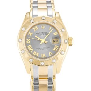 28 MM Yellow Gold set with Diamonds Replica Rolex Pearlmaster 80318
