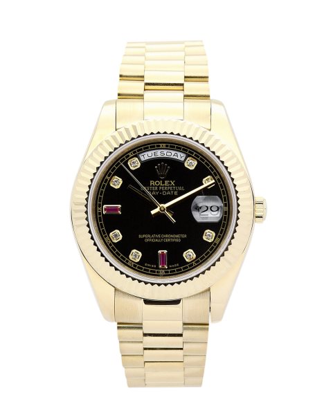 36 MM Yellow Gold Black dial and Champagne Diamond Replica Rolex Day-Date 118238