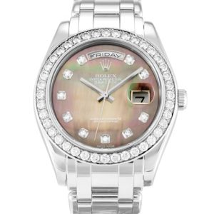 36 MM Platinum (Oyster) Mother of Pearl Black Diamond Replica Rolex Day-Date 18946