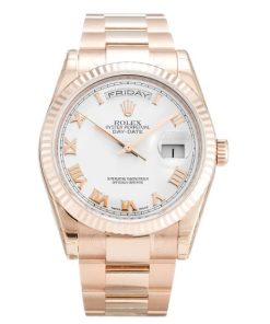 36 MM Rose Gold & Steel (Oyster) White Roman Numeral Replica Rolex Day-Date 118235