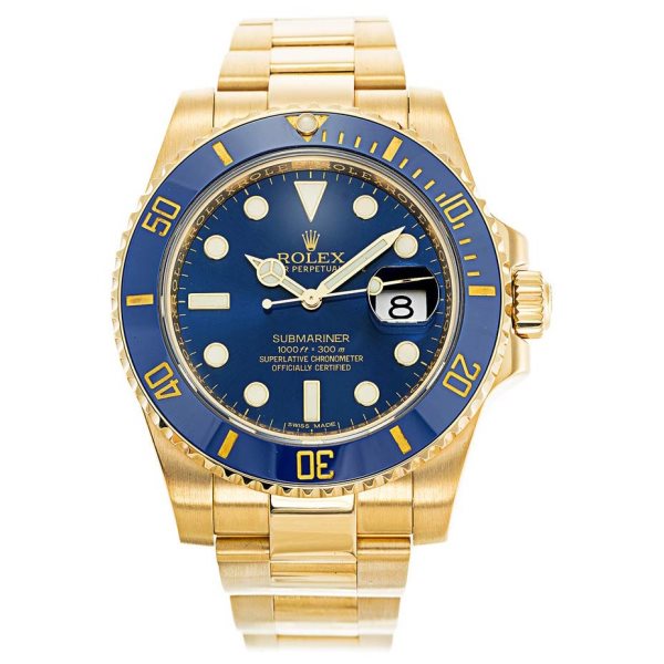 40 MM Gold Plated 316 Grade Stainless Steel Replica Rolex Submariner Blue Dial Gold 116618LB