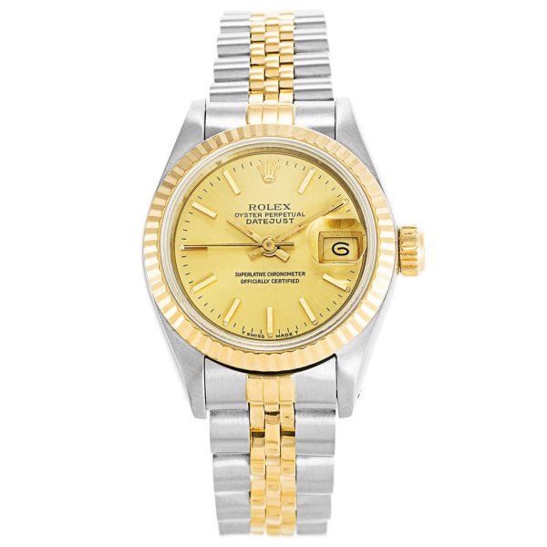 26 MM Gold Plated 316 Grade Stainless Steel Replica Rolex Datejust Ladies Two Tone 69173