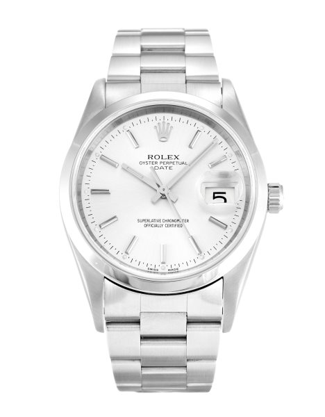 34 MM Steel (Oyster) Silver Baton Replica Rolex Oyster Perpetual Date 15200