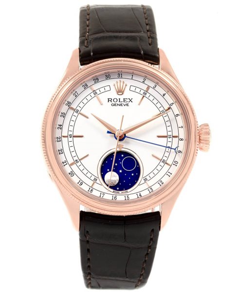 39 MM Rose Gold white dial Replica Rolex Cellini Moonphase 50535
