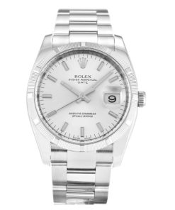 34 MM Steel (Oyster) Silver Baton Replica Rolex Oyster Perpetual Date 115210