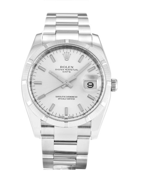 34 MM Steel (Oyster) Silver Baton Replica Rolex Oyster Perpetual Date 115210