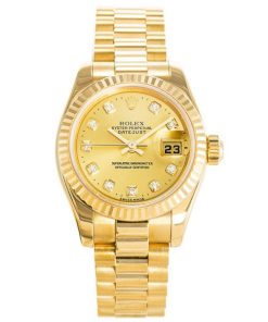 26 MM Gold Plated 316 Grade Stainless Steel Replica Rolex Datejust Gold Ladies 179178