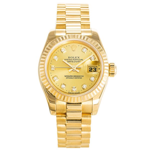 26 MM Gold Plated 316 Grade Stainless Steel Replica Rolex Datejust Gold Ladies 179178