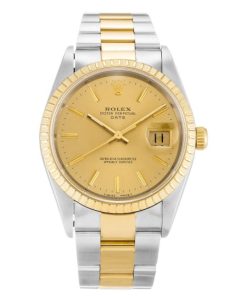 34 MM Steel & Yellow Gold Champagne Baton Replica Rolex Oyster Perpetual Date 15223