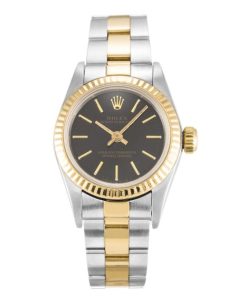 24 MM Steel & Yellow Gold Black Baton Replica Rolex Lady Oyster Perpetual 67193