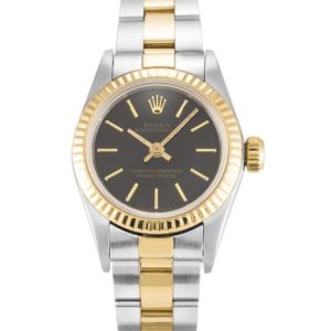 24 MM Steel & Yellow Gold Black Baton Replica Rolex Lady Oyster Perpetual 67193