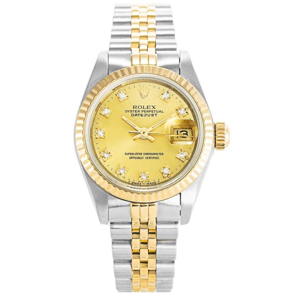 26 MM Gold Plated 316 Grade Stainless Steel Replica Rolex Datejust Gold and Diamonds Ladies 69173