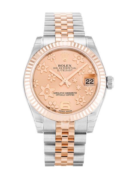 31 MM Steel & Rose Gold Pink Floral Replica Rolex Datejust Mid-Size 178271