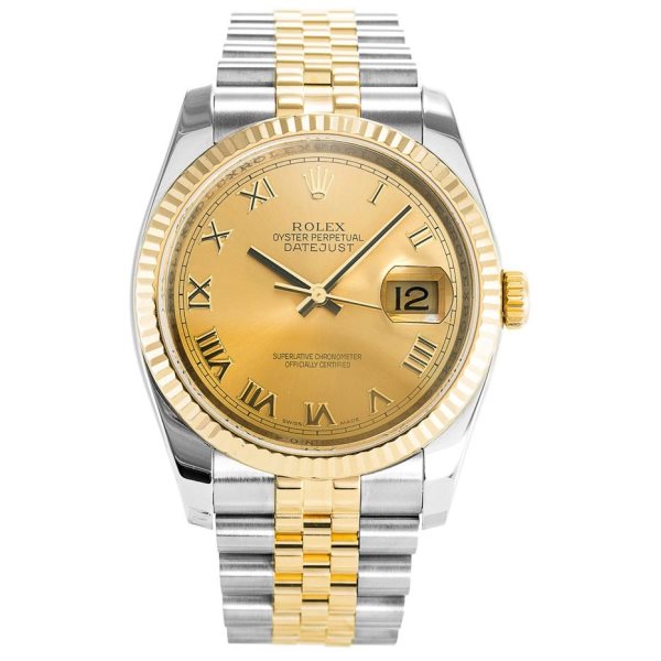 36 MM Gold Plated 316 Grade Stainless Steel Replica Rolex Datejust Roman Numerals 116233